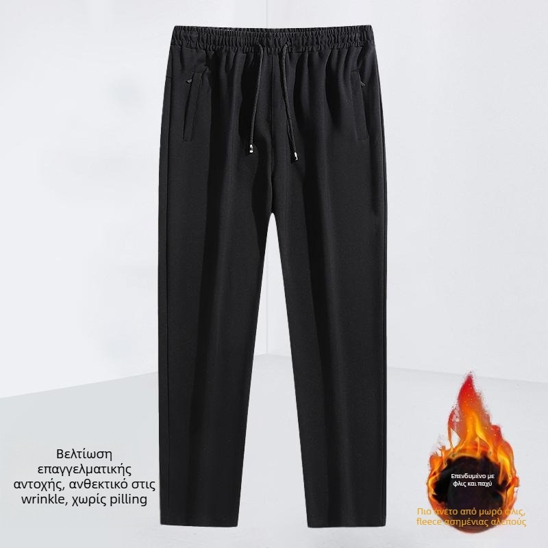 Ανδρικά παντελόνια Corduroy με επένδυση φλίς για τον χειμώνα του 2025, ίσιο κόψιμο, μέση μεσαία, ελαστικότητα, καθημερινή χρήση