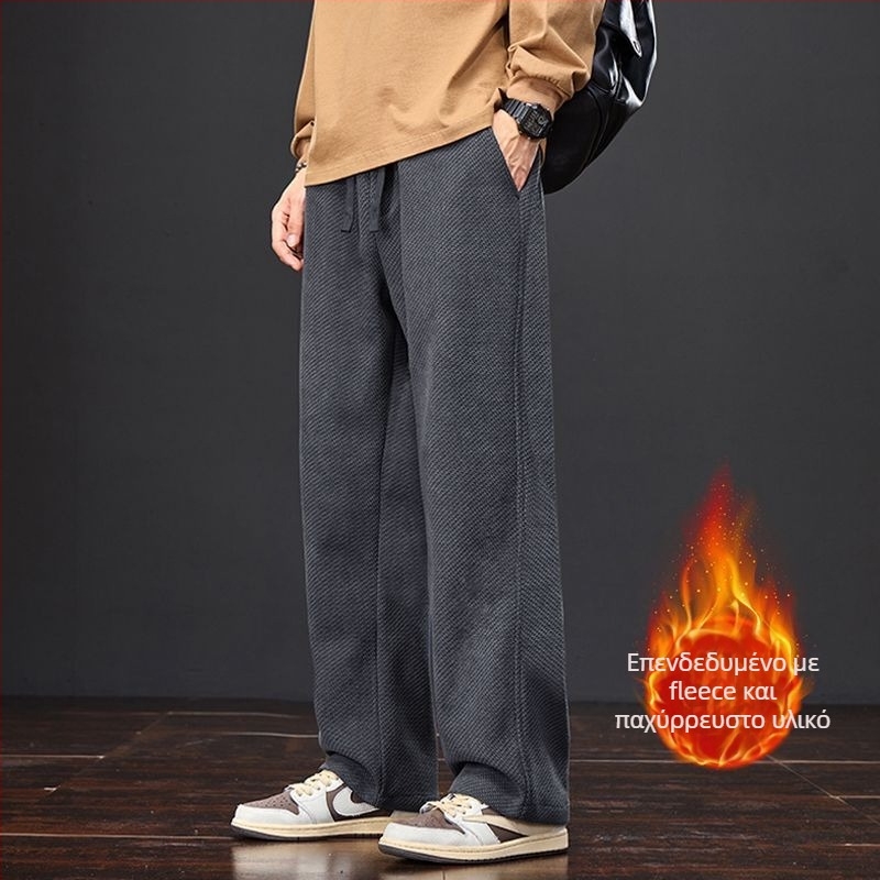 Ανδρικά πλεκτά παντελόνια με καρό για φθινοπωρινή-χειμερινή σεζόν, βαμβακερά, υψηλή μέση, ίσιο κόψιμο, μακριά