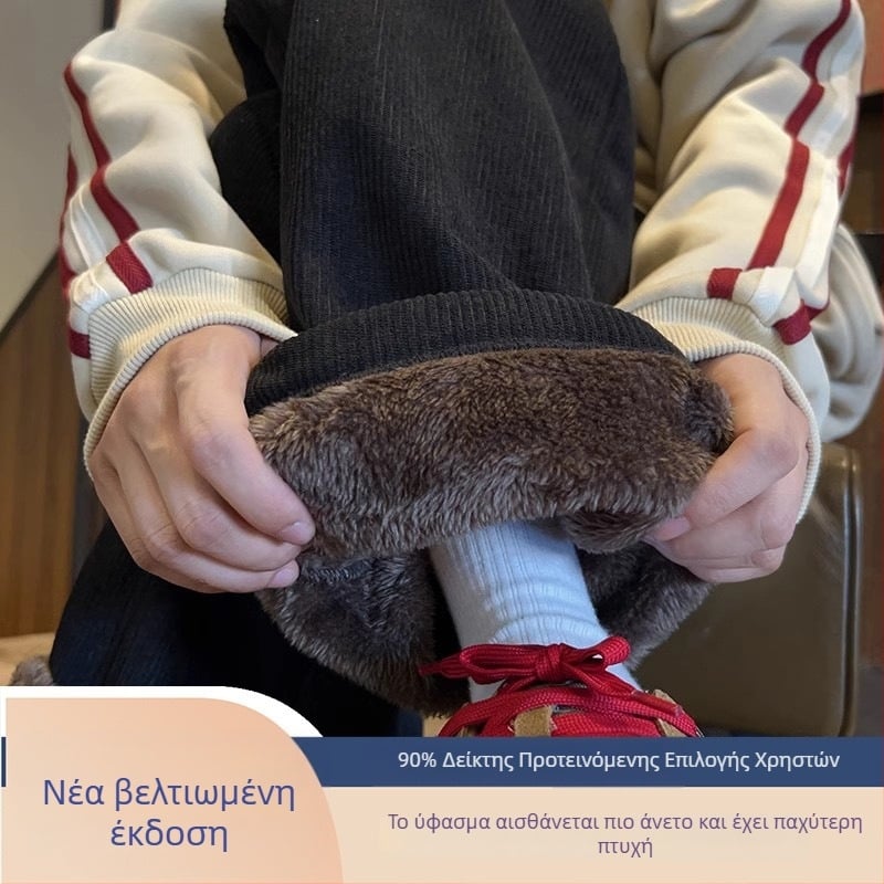 Corduroy παντελόνια με επένδυση φλίς για εφήβους, ίσια γραμμή, μέση μεσαίας, Κορεατικό στυλ, χειμερινά