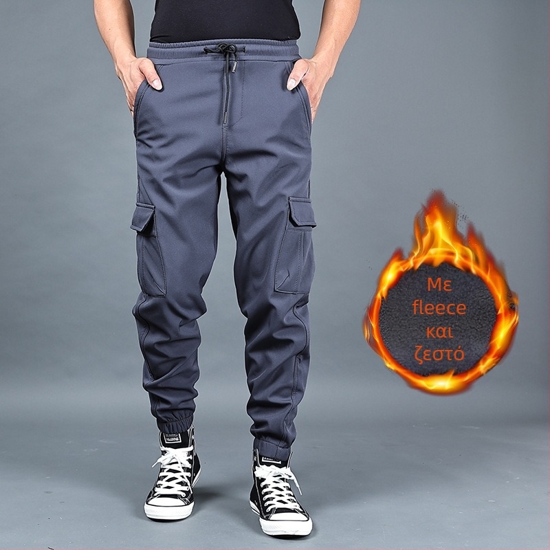 Εργατικά καθημερινά παντελόνια με φλίς επένδυση, ίσιο κόψιμο, μεσαία μέση με ζώνη και κορδόνι μέσης, ελαστικό πολυεστερικό ύφασμα, χειμωνιάτικα