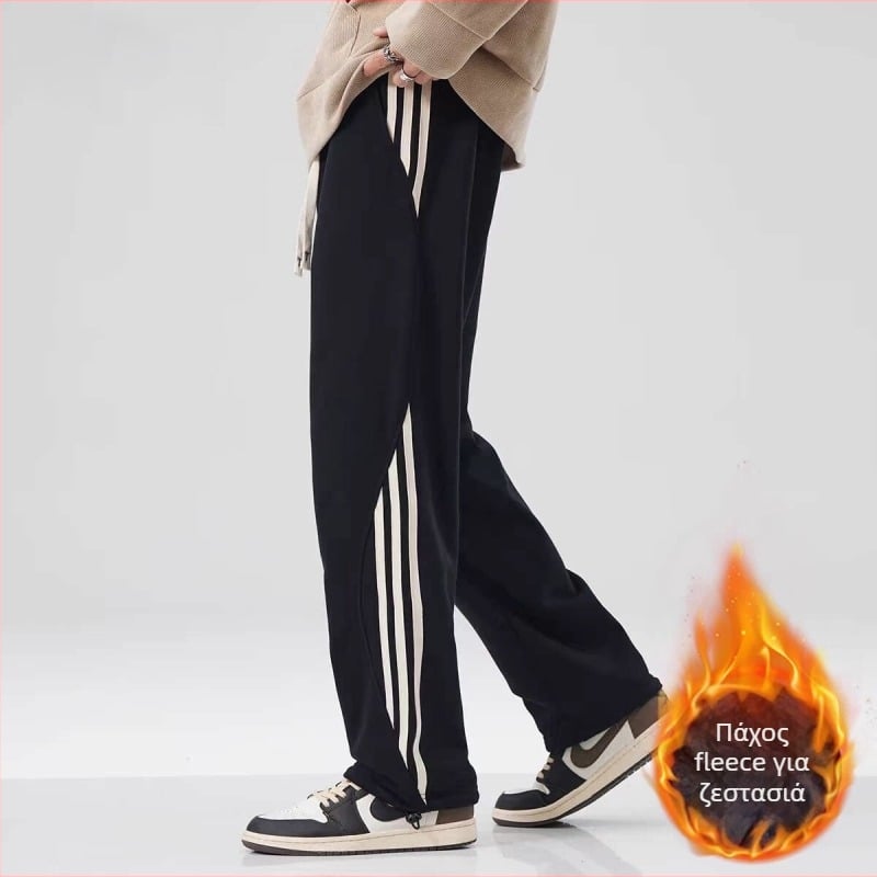 Ανδρικά παντελόνια με επένδυση fleece, ίσια γραμμή, βελούδινο ύφασμα από μείγμα βαμβακιού 82%/18% πολυεστέρα, μεσαία-υψηλή μέση, χαλαρή εφαρμογή, κατάλληλα για τον χειμώνα, κυκλοφόρησε φθινόπωρο 2024