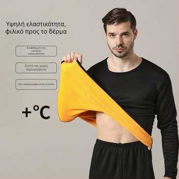 Unisex θερμικό σετ εσωρούχων από κομμένο βαμβάκι με φλίς εσωτερικά, διπλό στρώμα, παχύ 201-250 g/m2, στρογγυλός λαιμός, πουλόβερ με μακριά μανίκια και παντελόνια