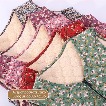 Γυναικεία γιλέκα με επένδυση φλίς, φλοράλ μοτίβο, casual ιαπωνοκορεατικό στυλ, πολυεστέρας 50–70% ανάμειξη