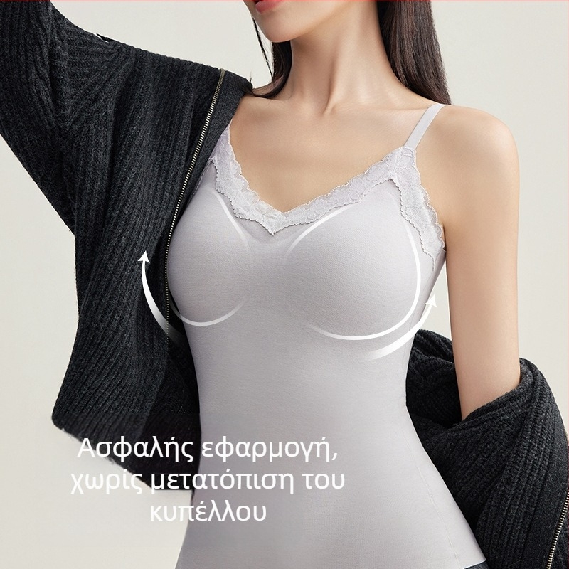 Γυναικείο θερμικό γιλέκο με ενσωματωμένη επένδυση στήθους, V-λαιμό, μονοστρωματικό, ύφασμα ακρυλικό με 50–70% νάιλον, 161–180 g/m²