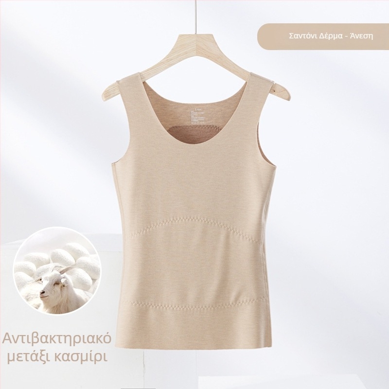 Θερμική γιλέκα από μίγμα κασμίρ και μετάξι, χωρίς ραφές, με στρογγυλό λαιμό, εξαιρετικά παχύ ύφασμα 301–350 g/m², κατάλληλο και ως εξωτερικό ρούχο