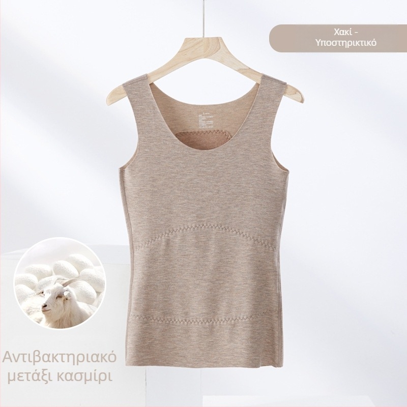 Θερμική γιλέκα από μίγμα κασμίρ και μετάξι, χωρίς ραφές, με στρογγυλό λαιμό, εξαιρετικά παχύ ύφασμα 301–350 g/m², κατάλληλο και ως εξωτερικό ρούχο