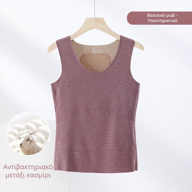 Θερμική γιλέκα από μίγμα κασμίρ και μετάξι, χωρίς ραφές, με στρογγυλό λαιμό, εξαιρετικά παχύ ύφασμα 301–350 g/m², κατάλληλο και ως εξωτερικό ρούχο