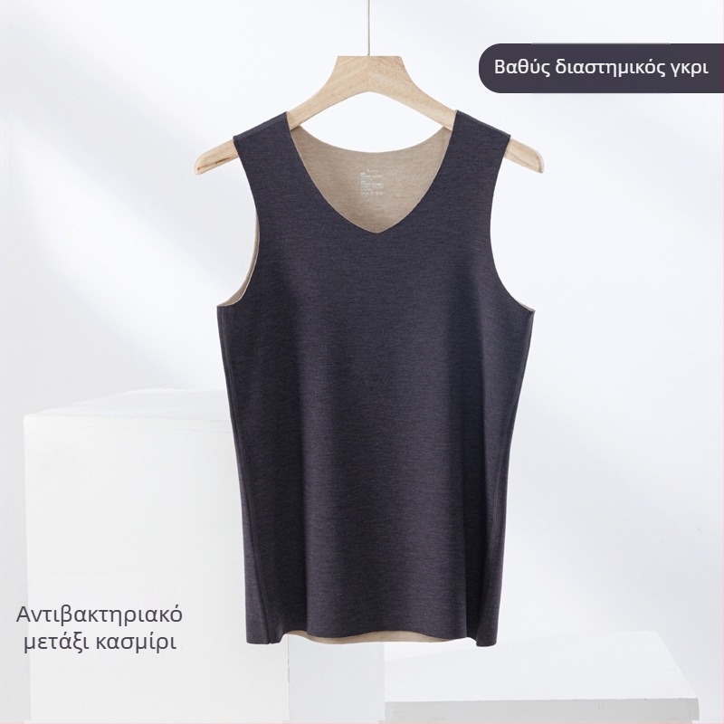 Θερμική γιλέκα από μίγμα κασμίρ και μετάξι, χωρίς ραφές, με στρογγυλό λαιμό, εξαιρετικά παχύ ύφασμα 301–350 g/m², κατάλληλο και ως εξωτερικό ρούχο