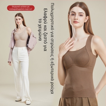 Γυναικείο θερμικό γιλέκο, παχύ πολυεστερικό ύφασμα με φλίς, με ενσωματωμένες cups και επένδυση στήθους, σταθερή επένδυση στήθους, φθινοπώρο-χειμώνα