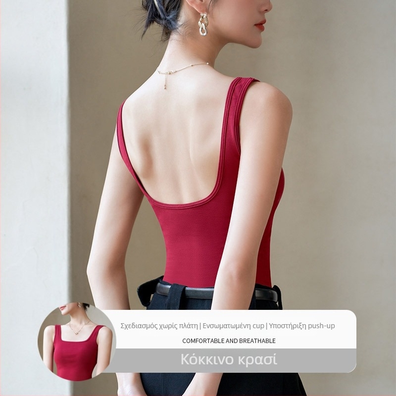 Camisole με τετράγωνο λαιμό, ενσωματωμένες επενδύσεις στήθους, στενή γραμμή, μείγμα βαμβάκι-ελαστάν, άνοιξη 2025