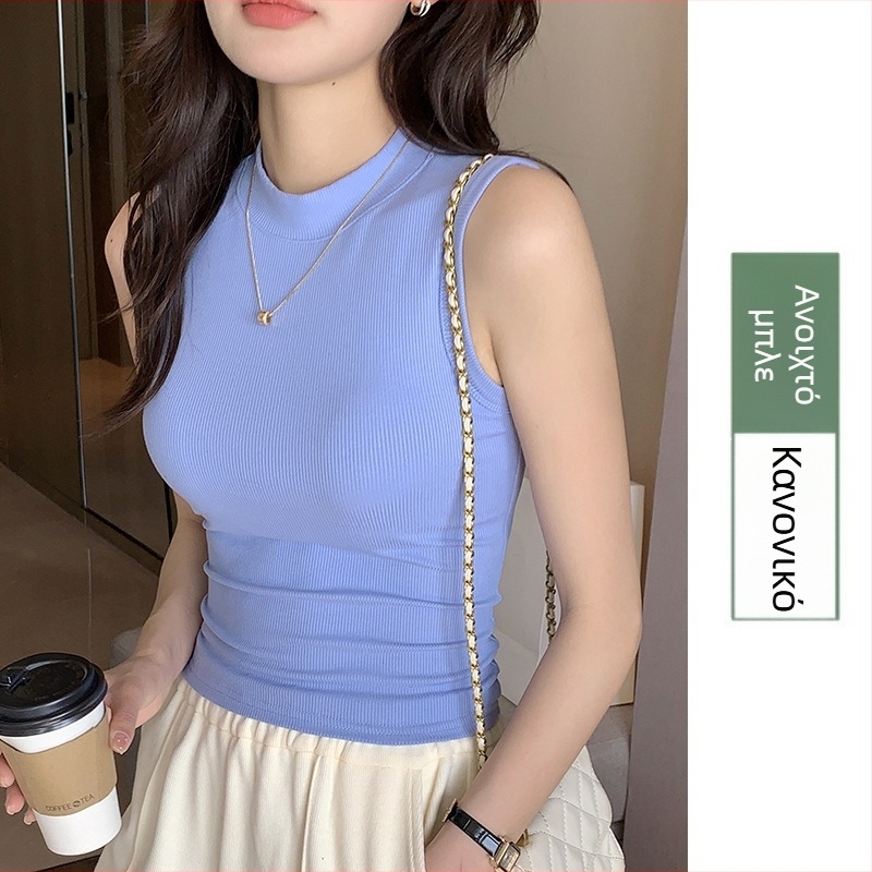 Γυναικείο ριμπ πλεκτό τοπ χωρίς μανίκια με στρογγυλή λαιμόκοψη - στενή εφαρμογή, υψηλή ελαστικότητα, βισκόζη 90–95%