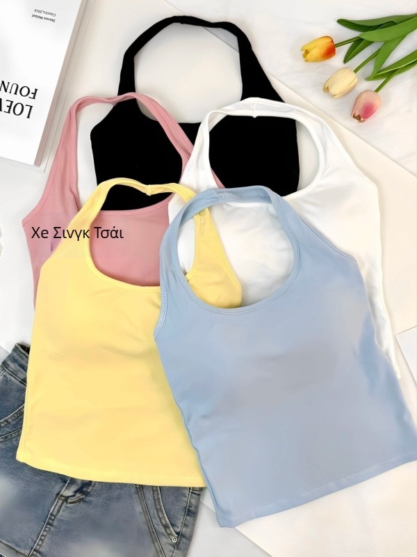 Γυναικείο Camisole με λαιμό Halter, στενή γραμμή, 95% βαμβάκι combed, μονόχρωμο, μήκος 50–65 εκ., Καλοκαίρι 2025