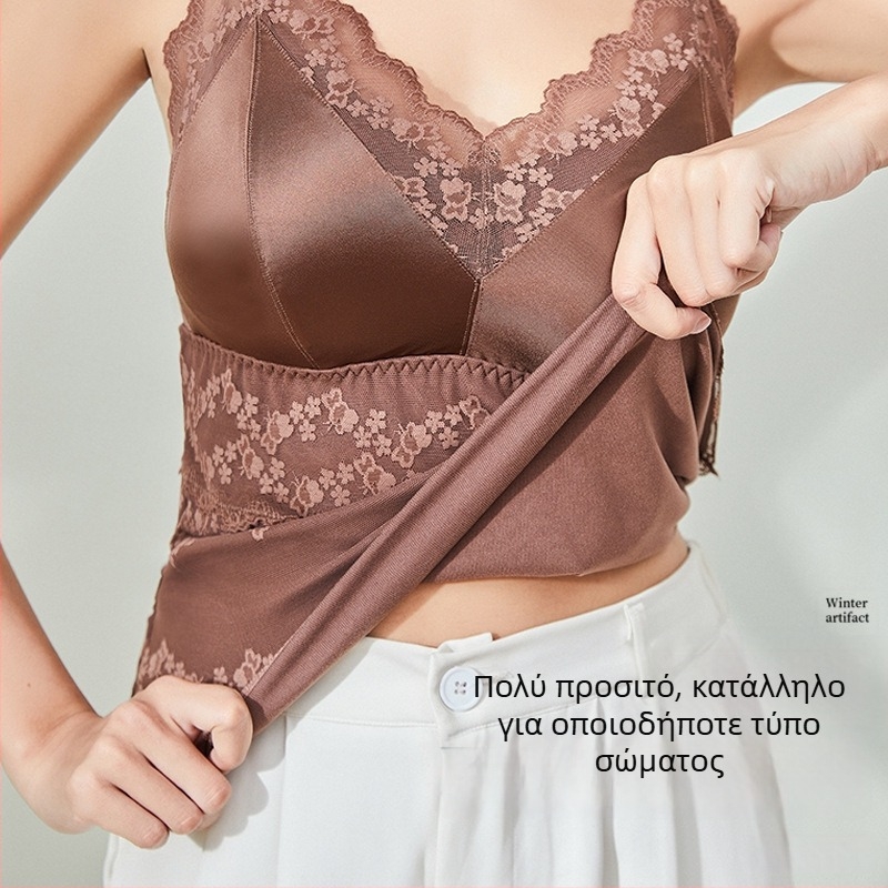 Θερμικό γιλέκο γυναικών με ενσωματωμένο μαξιλαράκι στήθους, φλις επένδυση, διπλό ύφασμα, V-λαιμό, 80–90% βισκόζη