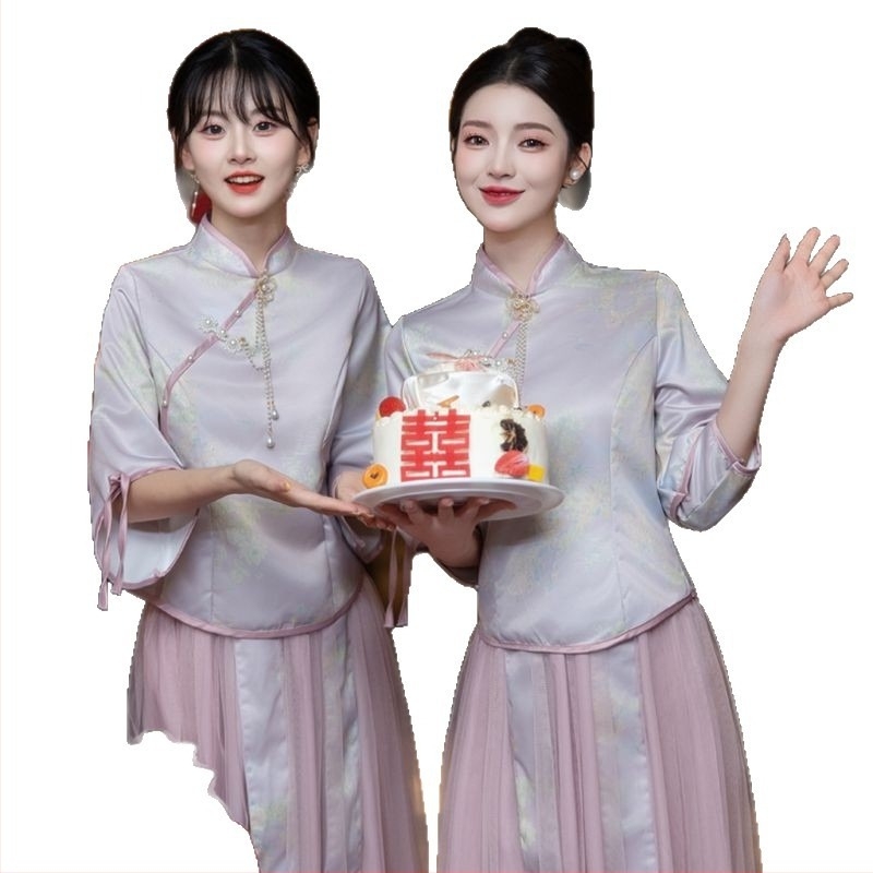 UNMUN φόρεμα παρανύμφης — Α-γραμμή, ένα ώμο, μακριά φούστα, Chenille ύφασμα με ελαστικό, Άνοιξη 2025