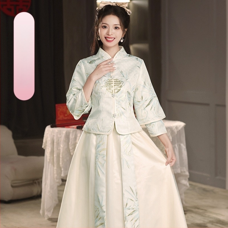 Φόρεμα κουμπάρας με μακριά μανίκια, μακριά φούστα, ύφασμα πλέγματος, λαιμόκοψη τύπου στάντ