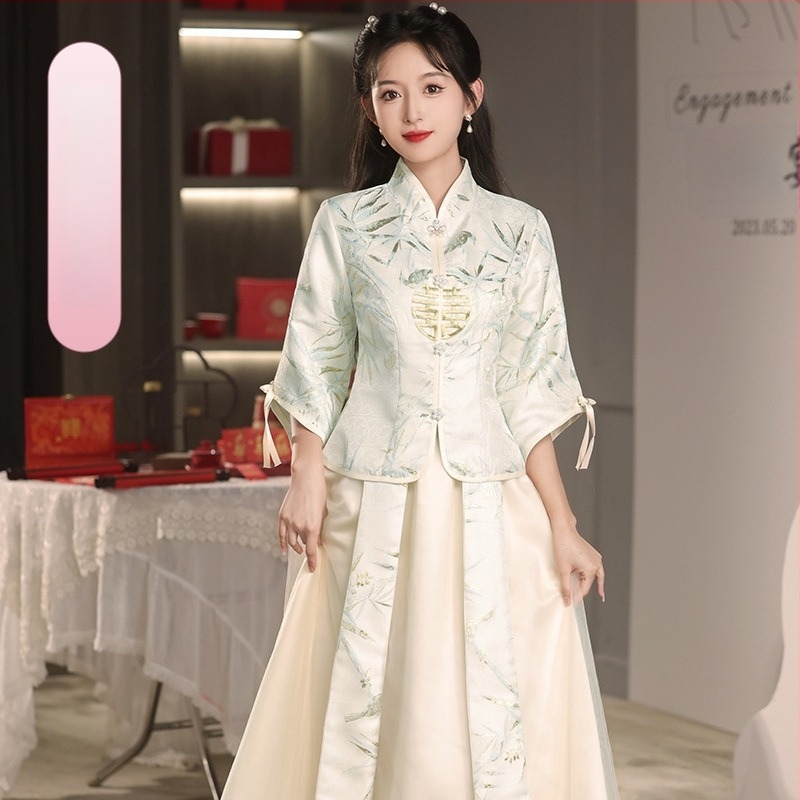 Φόρεμα κουμπάρας με μακριά μανίκια, μακριά φούστα, ύφασμα πλέγματος, λαιμόκοψη τύπου στάντ