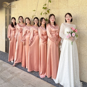 Ευγενικό φόρεμα παρανύφης Loriya 5 Flowers, με μακριά μανίκια, μακριά φούστα, πολυεστέρας