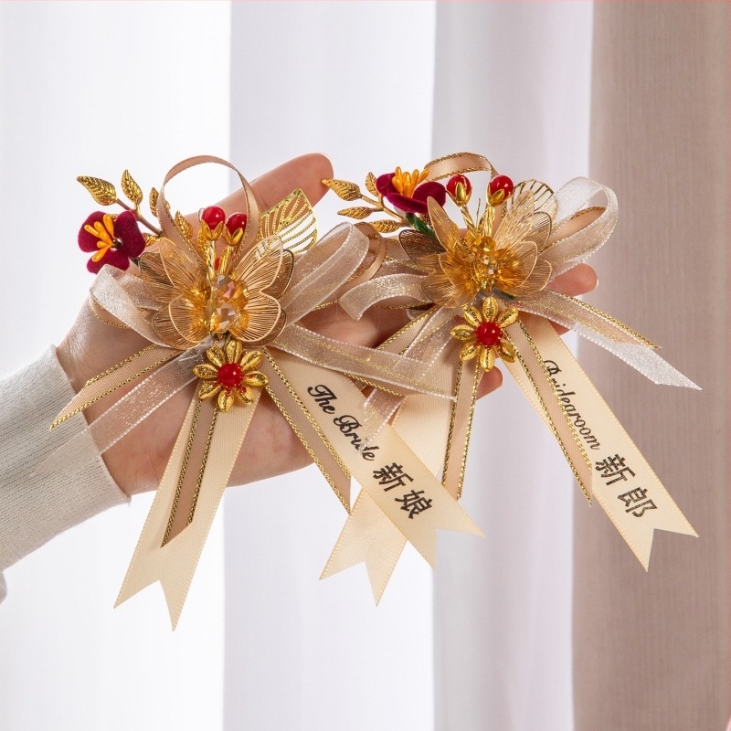 Γαμήλιο κορσάζ με δράκο και Φοίνικα, κινεζικό στυλ, υλικό: κορδέλα, μηχανοποιημένη κατασκευή, για γάμους, πλήρες σετ οικογένειας