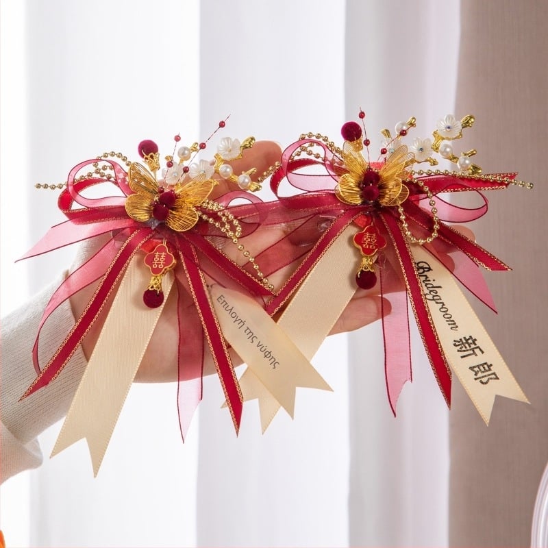 Γαμήλιο κορσάζ με δράκο και Φοίνικα, κινεζικό στυλ, υλικό: κορδέλα, μηχανοποιημένη κατασκευή, για γάμους, πλήρες σετ οικογένειας