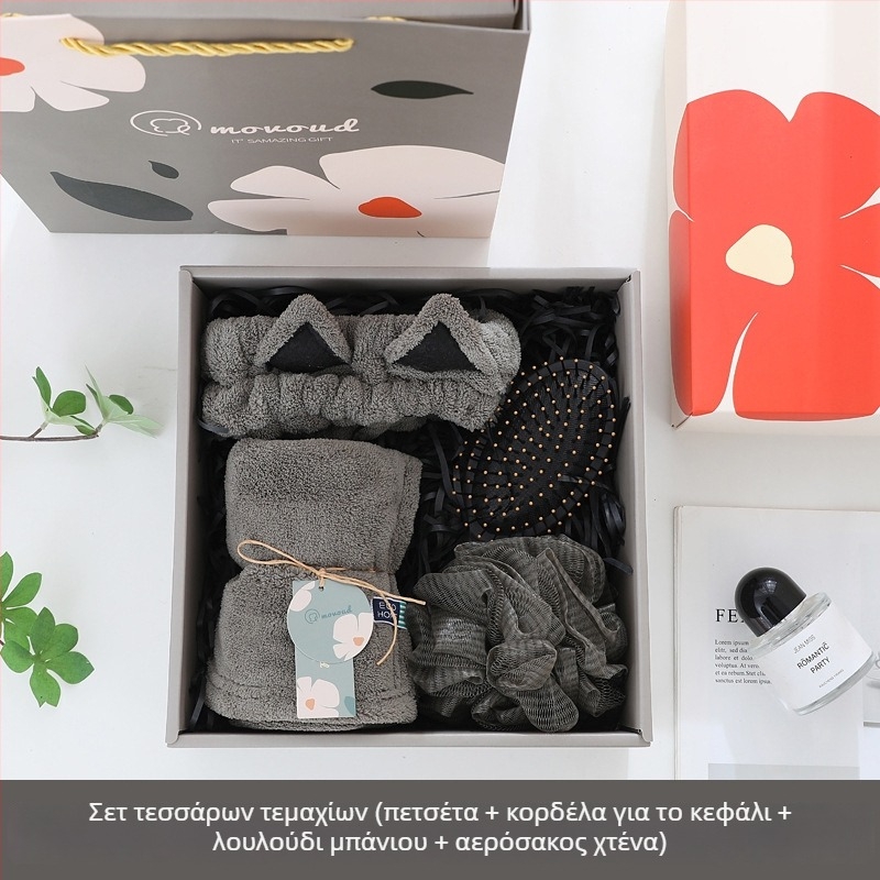 Σετ δώρου: κεφαλόδεσμος με αυτιά γάτας и πετσέτα σε κουτί δώρου — υλικό: κοραλλό φλίς; βάρος: 280 g; μάρκα: Mufanduo; προσαρμοστικό: Ναι; συσκευασία: κουτί δώρου