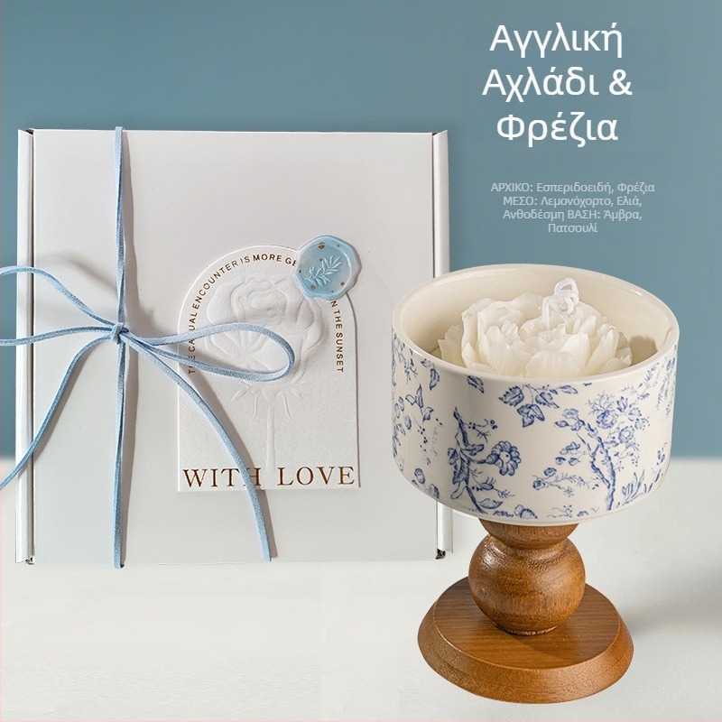 Αρωματικό κερί Camellia σε κουτί δώρου — Αρωματοθεραπεία, κερί σόγιας σε κύπελλο, με εκτυπωμένο λογότυπο