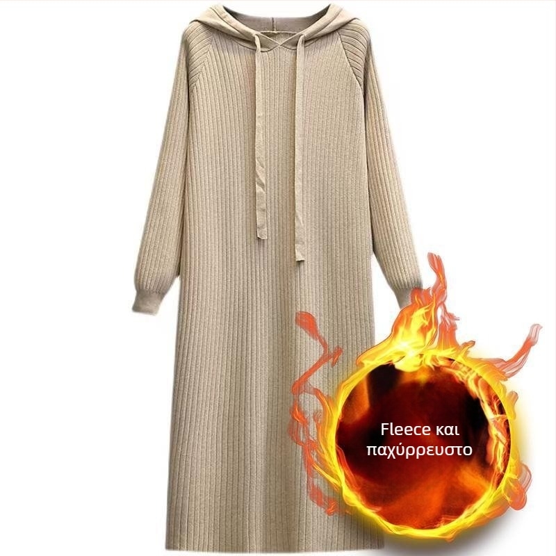 Φόρεμα μακρύ με κουκούλα από rayon ύφασμα, ίσια γραμμή φούστας, σχέδιο ριγέ/μονόχρωμο, κυκλοφορεί άνοιξη 2025.