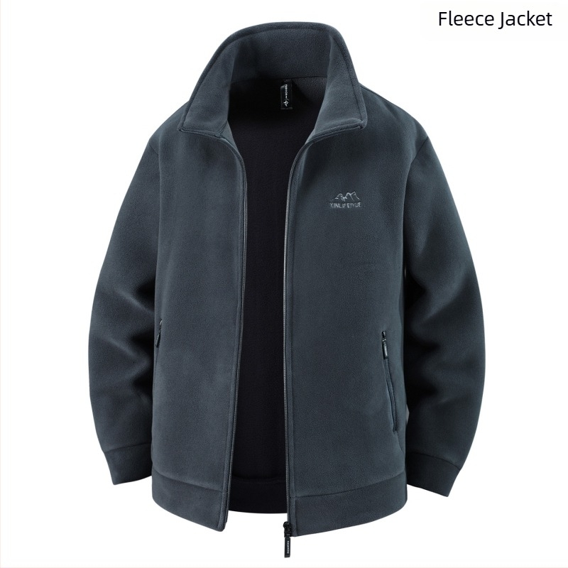 Ανδρικό φλίς φούτερ με φερμουάρ και όρθιο γιακά, παχύ ύφασμα, τσέπες με φερμουάρ