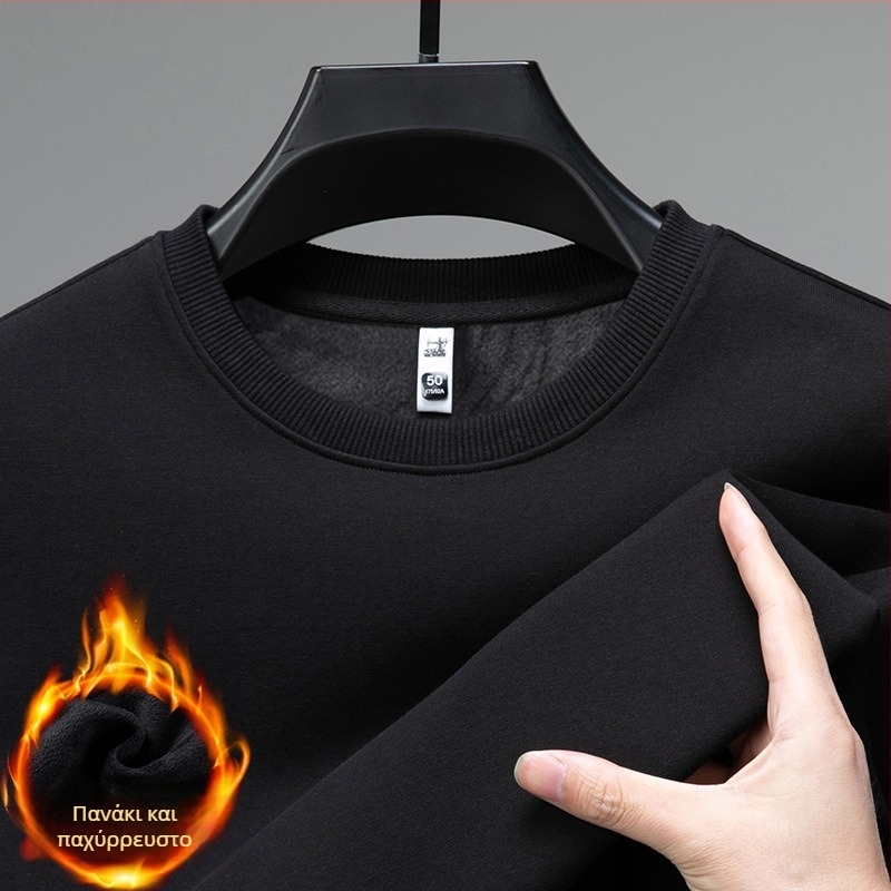 Ανδρικό φλις πουλόβερ από βαμβακο-πολυεστέρα με μετάξι μουριάς, στρογγυλός γιακάς, μακριά μανίκια, χωρίς επένδυση, για άνοιξη-φθινόπωρο, χειμώνας 2024