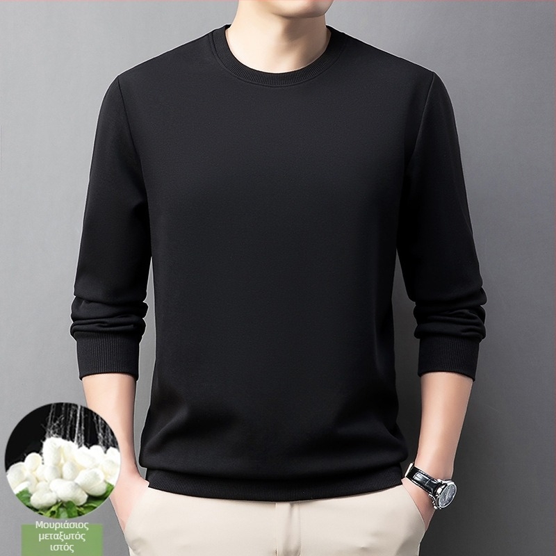 Ανδρικό φλις πουλόβερ από βαμβακο-πολυεστέρα με μετάξι μουριάς, στρογγυλός γιακάς, μακριά μανίκια, χωρίς επένδυση, για άνοιξη-φθινόπωρο, χειμώνας 2024