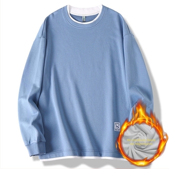 Κορεατικού στυλ πουλόβερ-φούτερ με στρογγυλό λαιμό, παχύ 100% πολυεστέρας, φαρδιά γραμμή