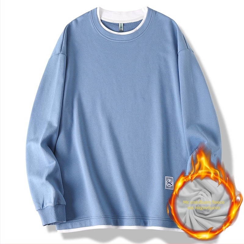 Κορεατικού στυλ πουλόβερ-φούτερ με στρογγυλό λαιμό, παχύ 100% πολυεστέρας, φαρδιά γραμμή