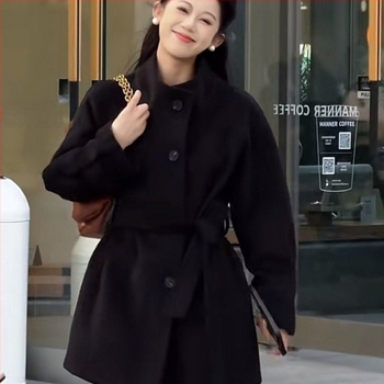 Γυναικείο παλτό από μαλλί με υψηλή μέση, βρετανικού στυλ, εμπνευσμένο από Χεπμπερν, άνετη γραμμή, κοντό μήκος, φθινοπωρινό/χειμερινό