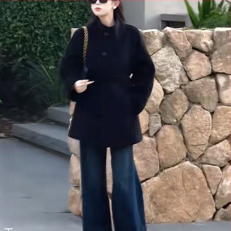 Γυναικείο παλτό από μαλλί με υψηλή μέση, βρετανικού στυλ, εμπνευσμένο από Χεπμπερν, άνετη γραμμή, κοντό μήκος, φθινοπωρινό/χειμερινό