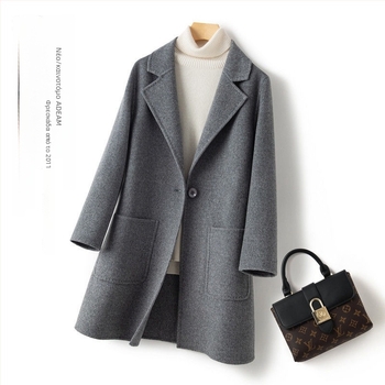 Γυναικείο παλτό από μαλλί μεσαίου μήκους, χαλαρή γραμμή, κορεατικό στυλ, γιακά με πέτο, μήκος 65–80 εκ