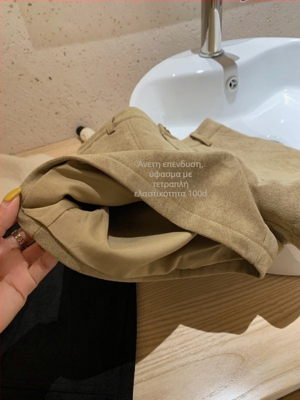 WGWE Γυναικείες κοντές παντελόνες από σουέντ με τσέπες cargo, φαρδιές παντελόνες, κορεατικό στυλ ίσια γραμμή