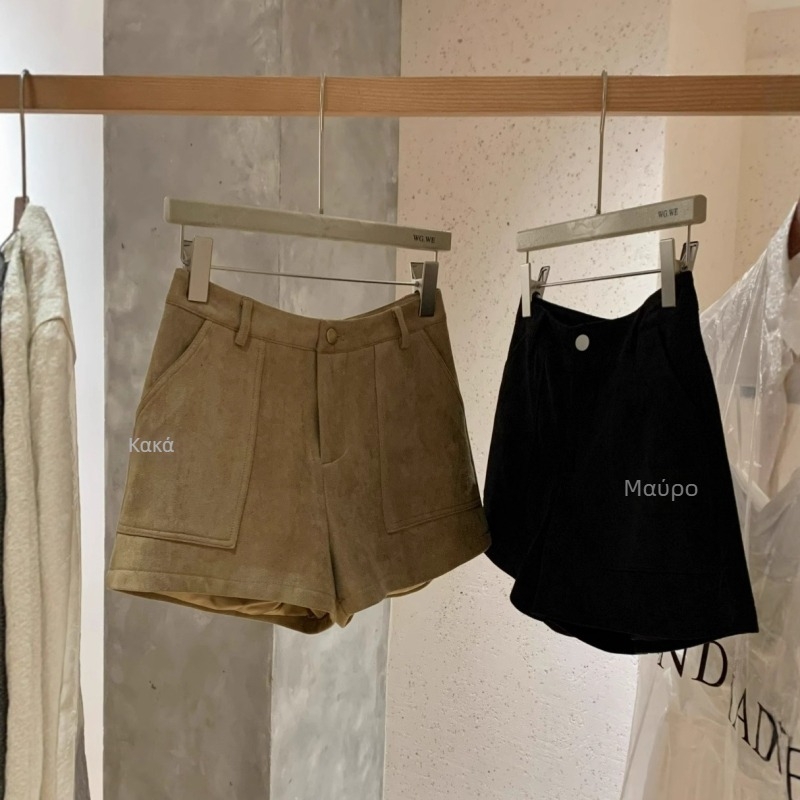 WGWE Γυναικείες κοντές παντελόνες από σουέντ με τσέπες cargo, φαρδιές παντελόνες, κορεατικό στυλ ίσια γραμμή