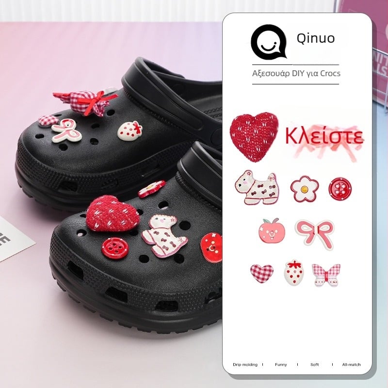 Αξεσουάρ παντοφλών με γούνινο καρδιά-φυλαχτό, αποσπώμενο, μοτίβο καρτούν λουλουδιού (για όλες τις εποχές)