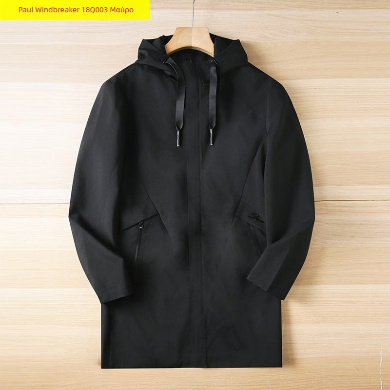 Ανδρικό Trench Coat με κουκούλα μεσαίου μήκους, στάσιμος γιακά, φερμουάρ, τσέπες με φερμουάρ, πολυεστεράς, φθινόπωρο