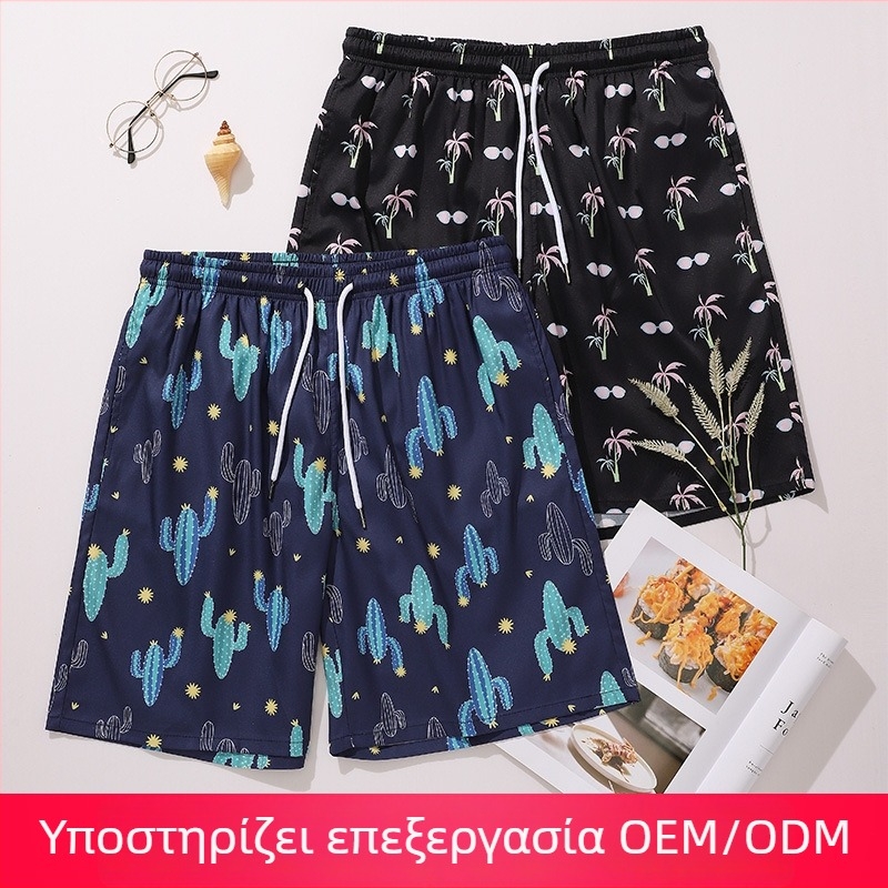 Ανδρικές βερμούδες παραλίας με γρήγορο στέγνωμα και ψηφιακή εκτύπωση, ύφασμα 95% πολυεστέρας, μίξη χημικών ινών, σχέδια ρίγες/καρό/καμουφλάζ, καλοκαίρι