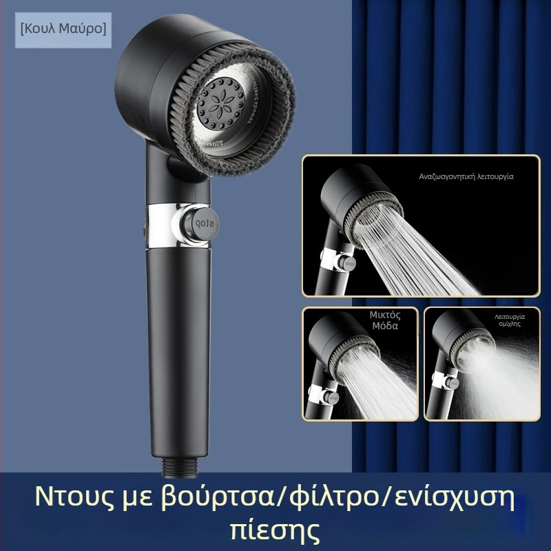 Κυκλική φορητή κεφαλή ντους με πίεση — ABS, μοντέλο 3 ταχυτήτων, λειτουργίες ψεκασμού, μασάζ και βροχής