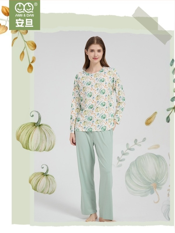 Andan γυναικείο σετ πιτζάμες από μπαμπού-βαμβακι με ελαστικότητα — φιλικό προς το δέρμα, οικιακή ενδυμασία, μοτίβο καρτούν, για όλες τις εποχές