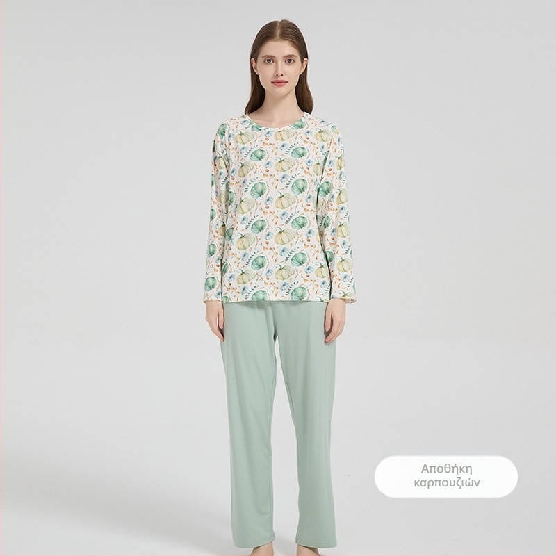 Andan γυναικείο σετ πιτζάμες από μπαμπού-βαμβακι με ελαστικότητα — φιλικό προς το δέρμα, οικιακή ενδυμασία, μοτίβο καρτούν, για όλες τις εποχές