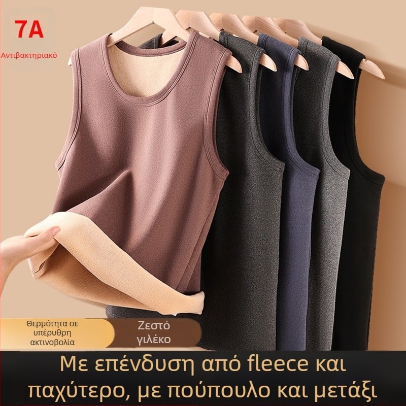 Ανδρικό θερμικό γιλέκο με φλίς επένδυση, ύφασμα down-silk, παχύ 251–300 g/m², στρογγυλό λαιμό
