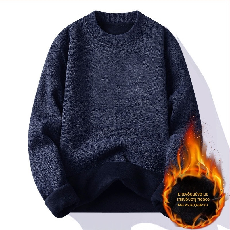 Ανδρικός χειμερινός πλεκτός πουλόβερ με στρογγυλή λαιμόκοψη, μακριά μανίκια, χαλαρή γραμμή, μινιμαλιστικό στυλ