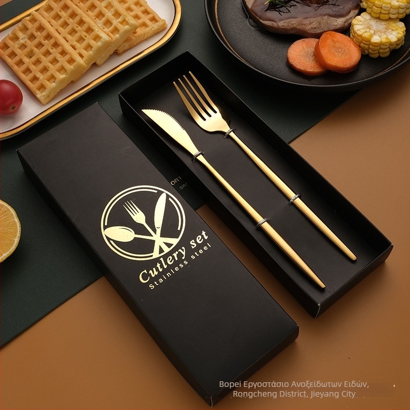 Ανοξείδωτο σετ μαχαιροπήρουνο – μαχαίρι, πιρούνι, κουτάλι και chopsticks; 410 ανοξείδωτος χάλυβας, καθρέπτης γυαλιστερή επιφάνεια, συσκευασία δώρου, δυνατότητα προσαρμογής