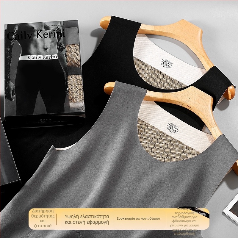 Ανδρικό θερμικό γιλέκο χωρίς μανίκια, χωρίς ραφές, στενό εφαρμοστό, με επένδυση φλίς, βασικός στρώματος για τον χειμώνα