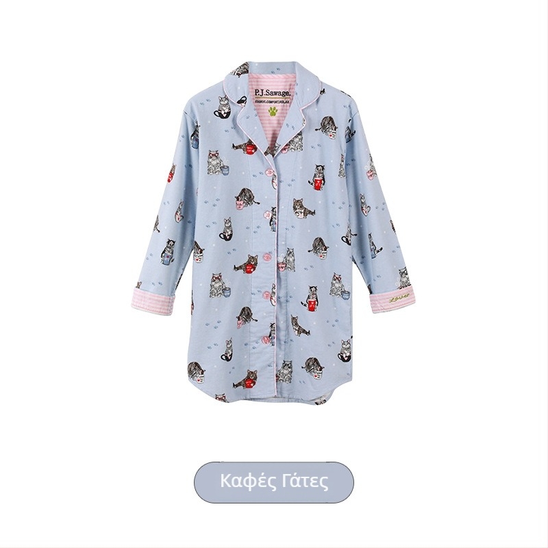 Σετ πιτζάμας από βαμβάκι με φινίρισμα βελούδο, γιακά τύπου λαπέλ, μακριές μανίκες, 181–200 g/m2, άνετο οικιακό ντύσιμο για γυναίκες, κατάλληλο για χειμώνα, άνοιξη και φθινόπωρο