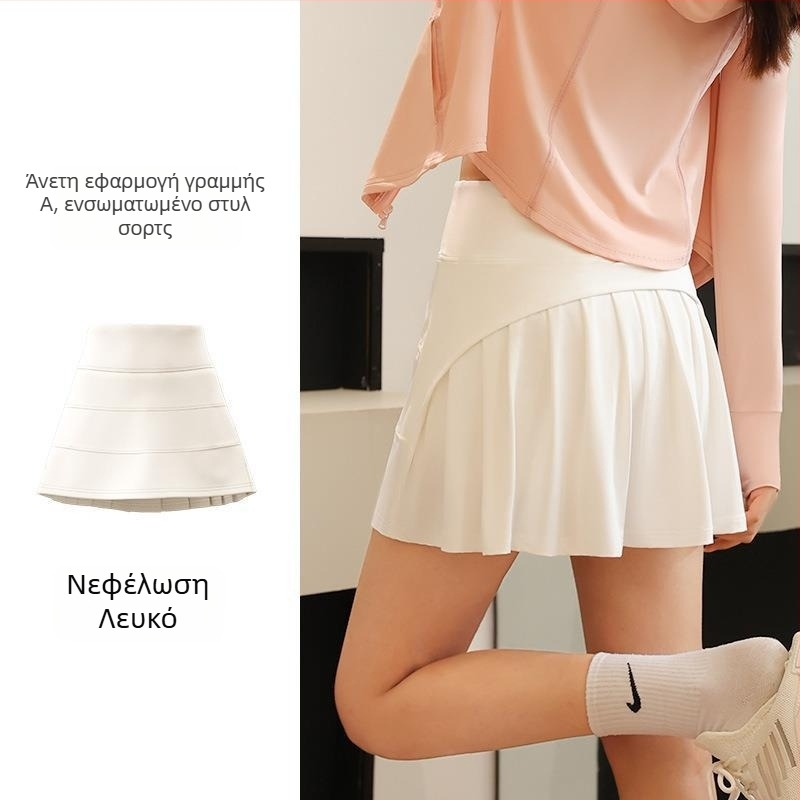 Πλισέ φούστα σπορ Α-line, ψηλή μέση, νάιλον 88% με επένδυση σπάντεξ 12%, μονοχρωμία, κωδ. JYJQ001