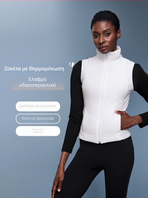 Γυναικείο γιλέκο χωρίς μανίκια με σταθερό γιακά, χωρίς κουκούλα; Υλικό: βαμβακερή με 94% νάιλον