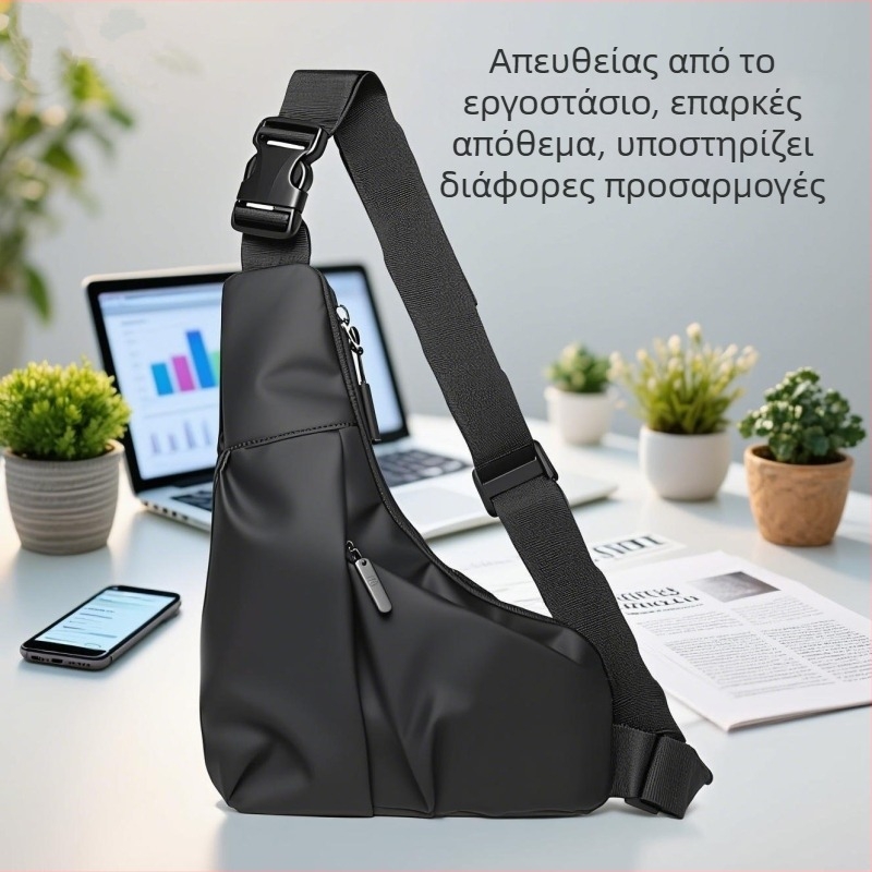 Ανδρική crossbody τσάντα με αντι-κλοπή, τρίγωνος σχεδιασμός, αδιάβροχη, εξαιρετικά ελαφριά, με επεκτάσιμη χωρητικότητα